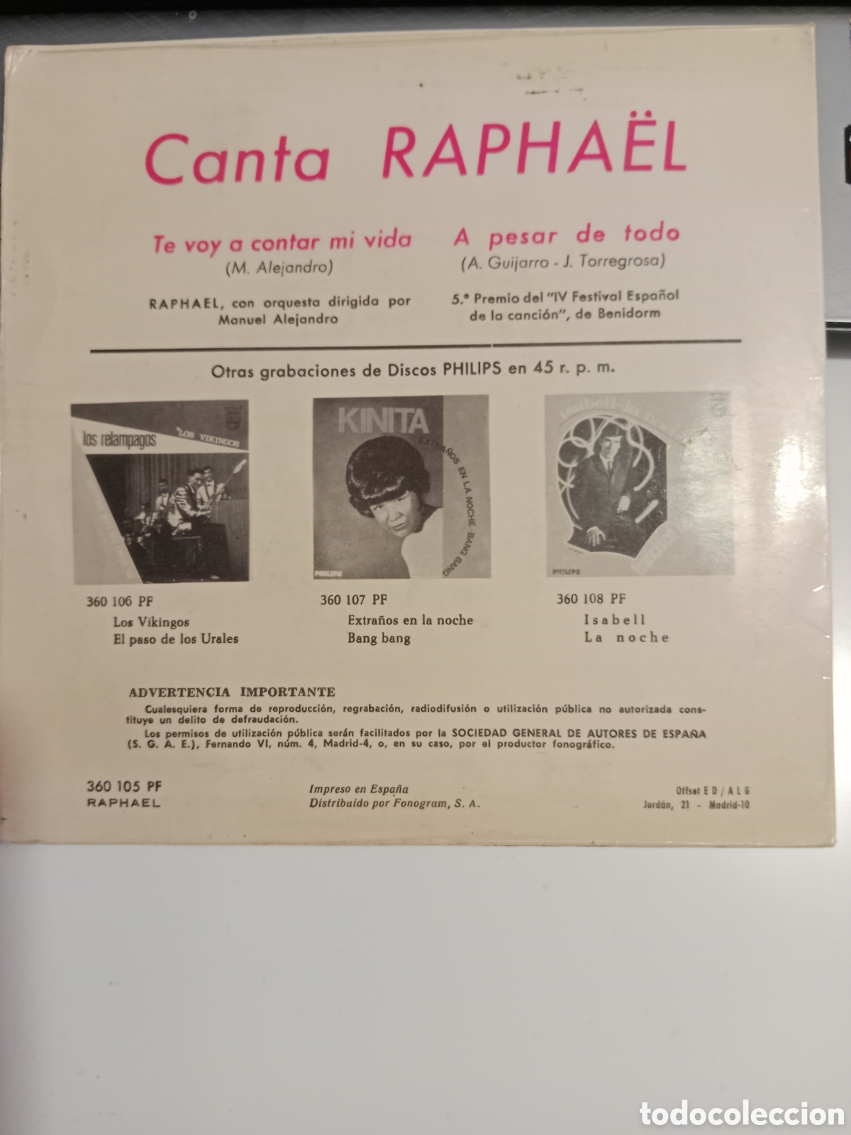 Discos de vinilo: Raphael - Te voy a contar mi vida - Foto 2