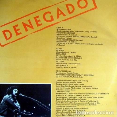 Discos de vinilo: Adolfo Celdran &ndash; Denegado - Foto 4