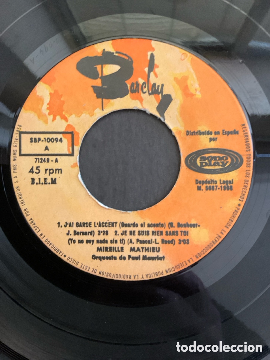 Discos de vinilo: MIREILLE MATHIEU-GUARDO EL ACENTO EP - Foto 3