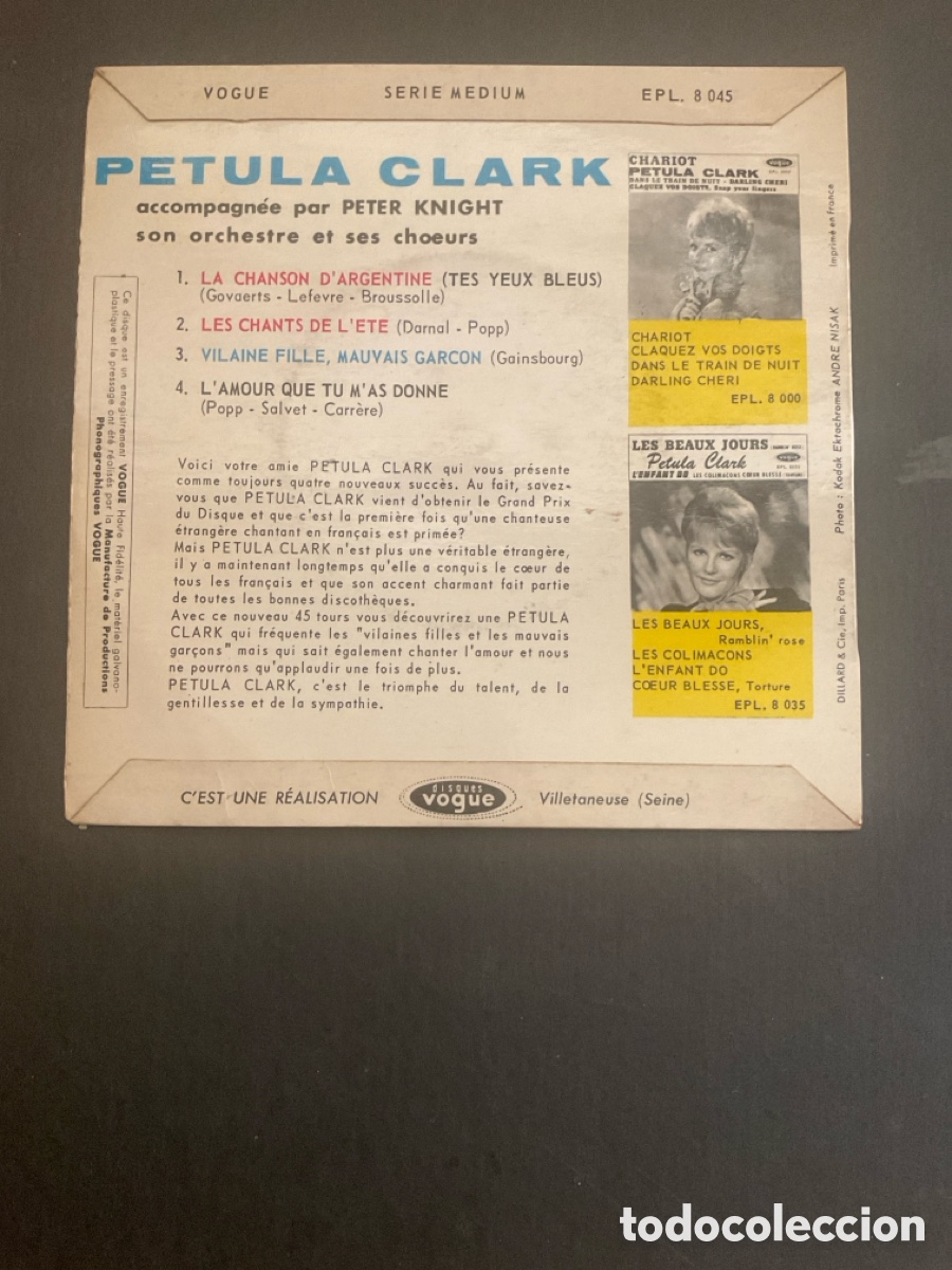 Discos de vinilo: Petula Clark-La Chanson D&rsquo;Argentine EP - Foto 2