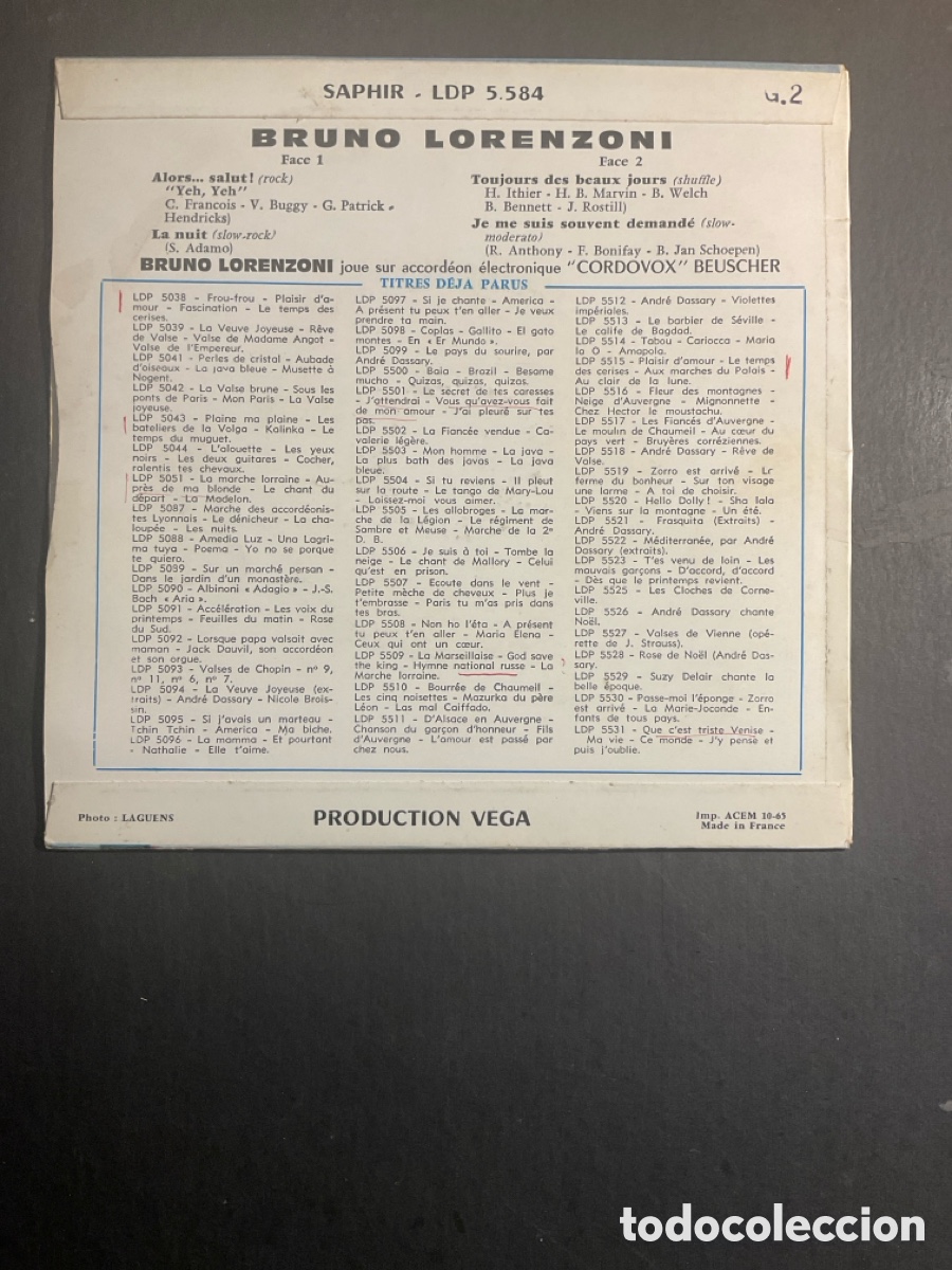 Discos de vinilo: Bruno Lorenzoni,accord&eacute;on-La Nuit EP - Foto 2