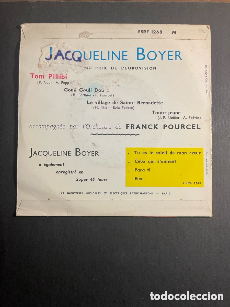 Discos de vinilo: JACQUELINE BOYER-Tom Pillibi EUROVISION 1960 - Foto 2