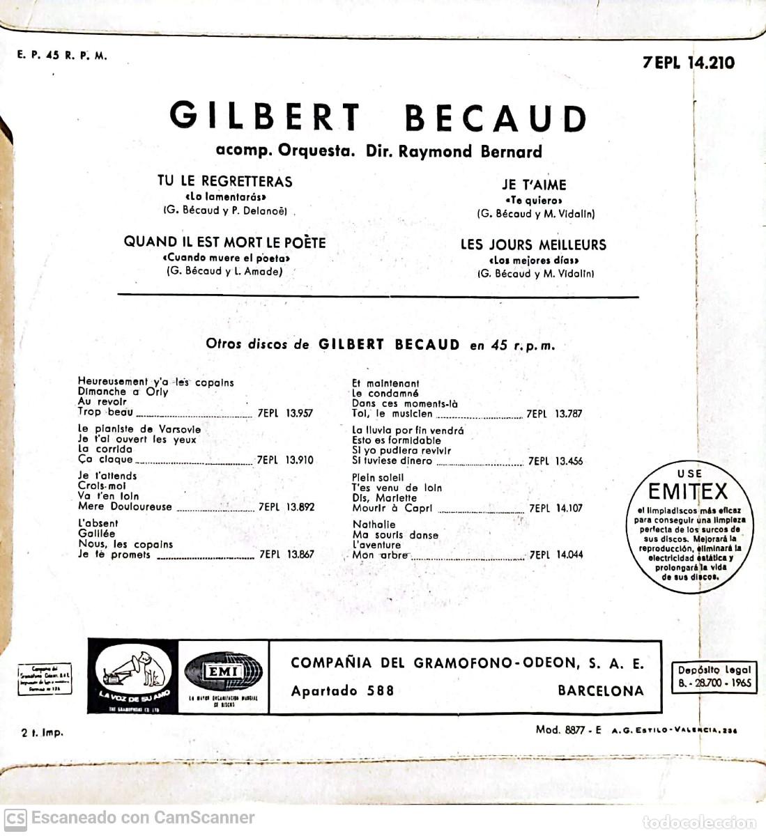 Discos de vinilo: Gilbert Becaud* &lrm;&ndash; Tu Le Regretteras - Foto 2