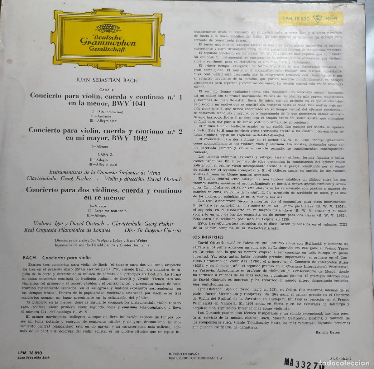 Discos de vinilo: Bach - conciertos para violin en la menor y mi menor - Foto 2