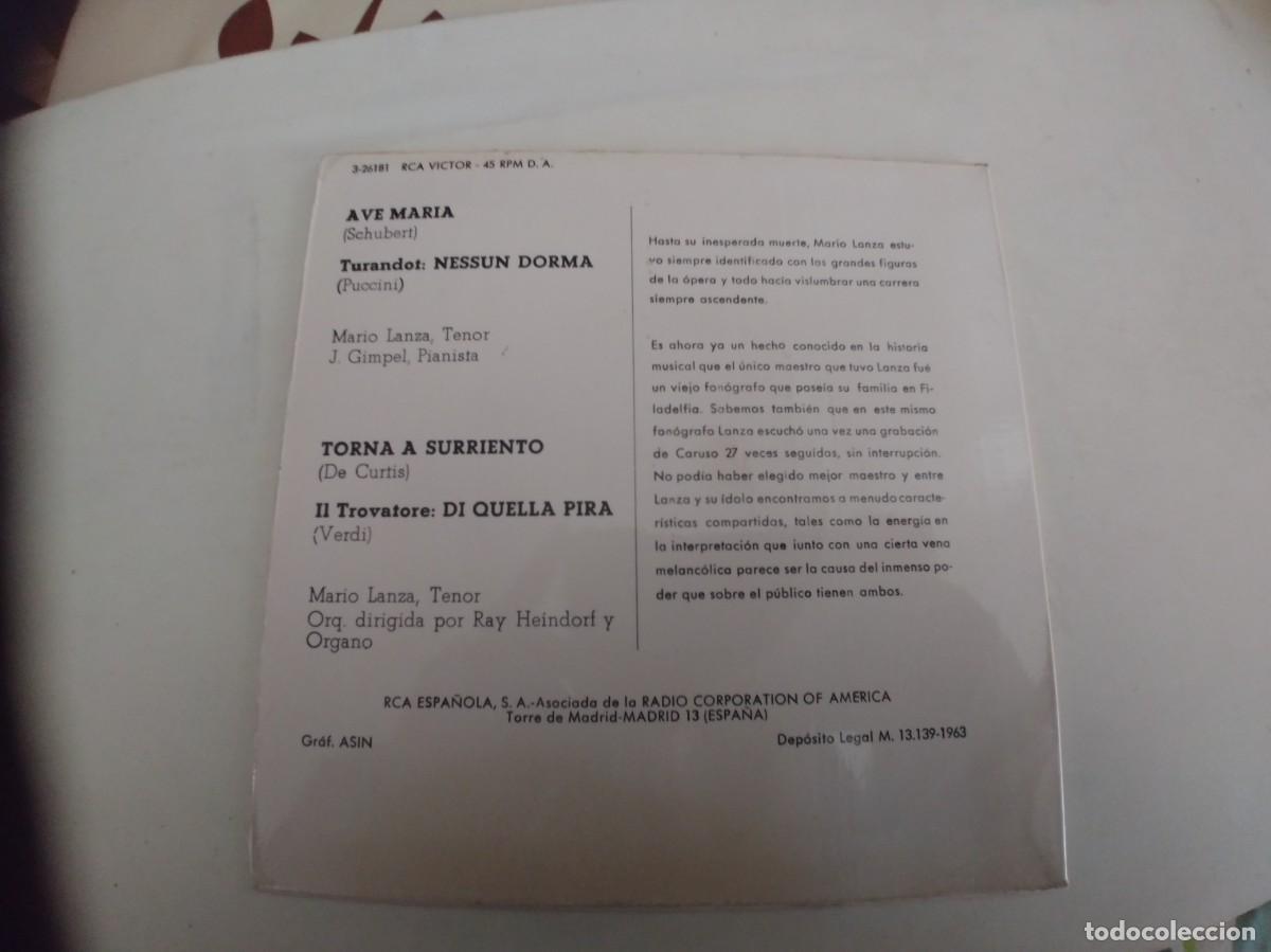 Discos de vinilo: MARIO LANZA-EP AVE MARIA +3 - Foto 2
