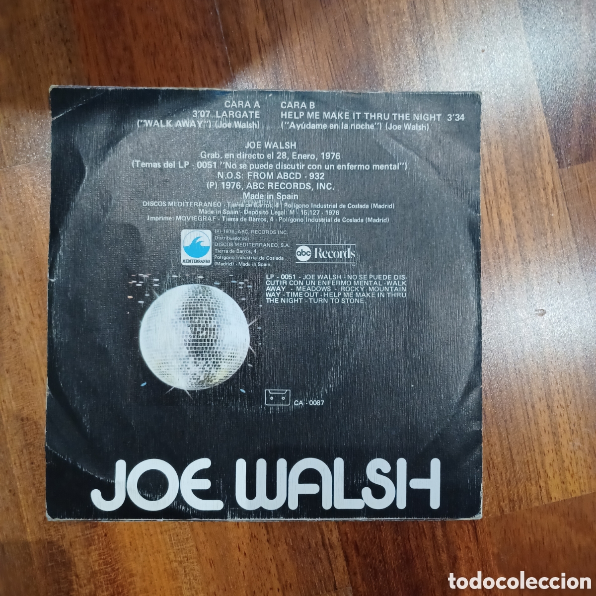 Discos de vinilo: Joe Walsh &lrm;&ndash; Walk Away = Largate Single 1976 - Foto 2
