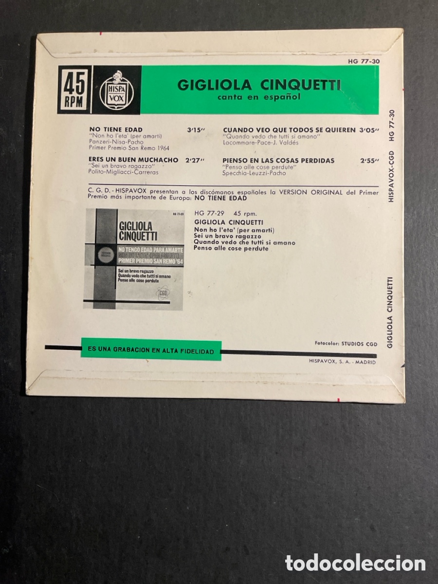 Discos de vinilo: Gigliola Cinquetti canta en espa&ntilde;ol - Foto 2