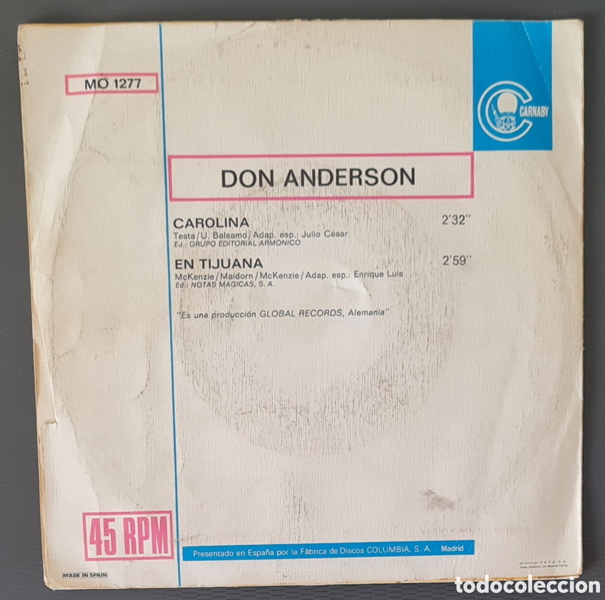 Discos de vinilo: SINGLE - DON ANDERSON - CAROLINA - 1972 - Foto 2