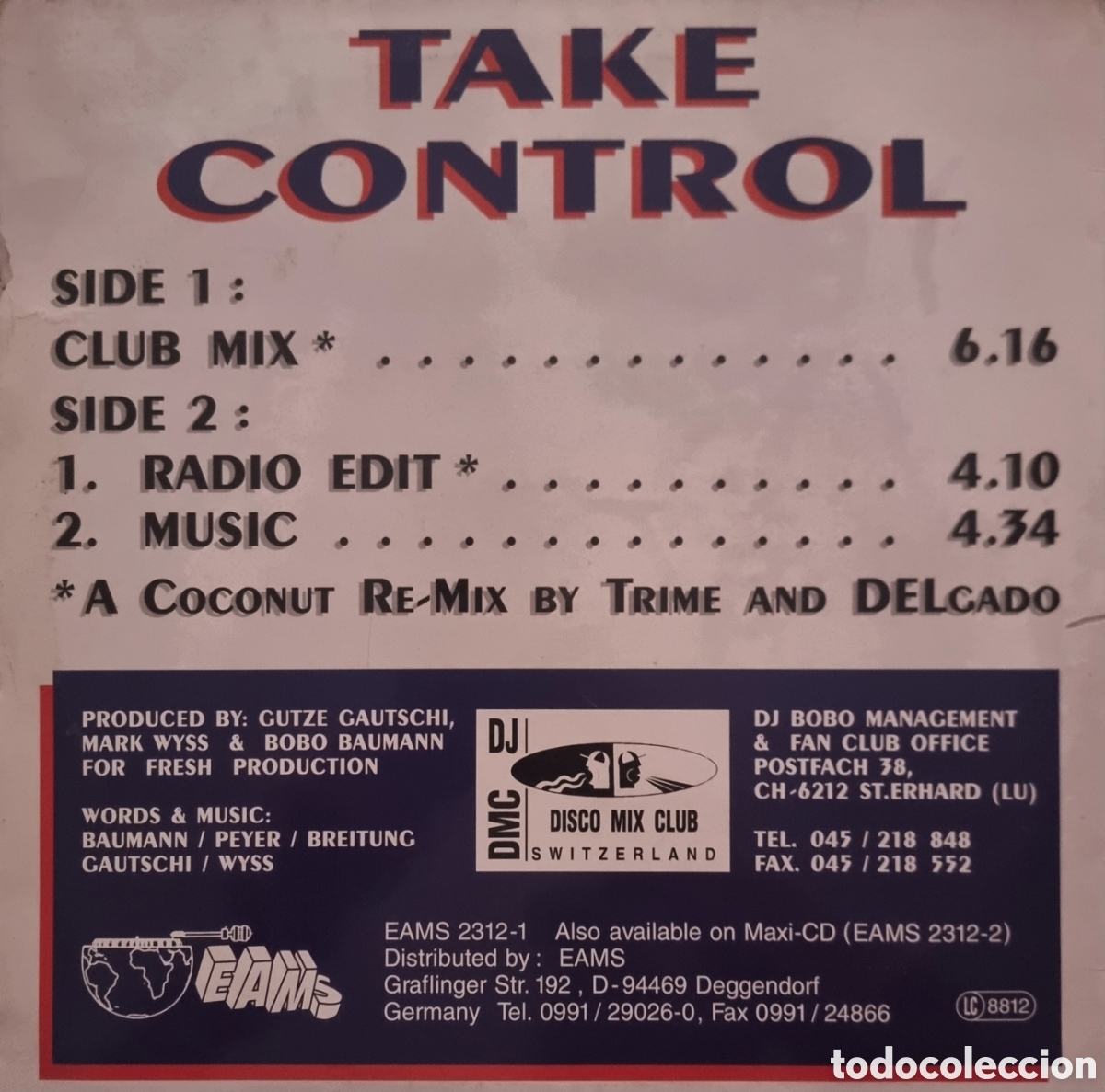 Discos de vinilo: D.J. BOBO TAKE CONTROL REMIX MAXI 1994 SWITZERLAND - Foto 3