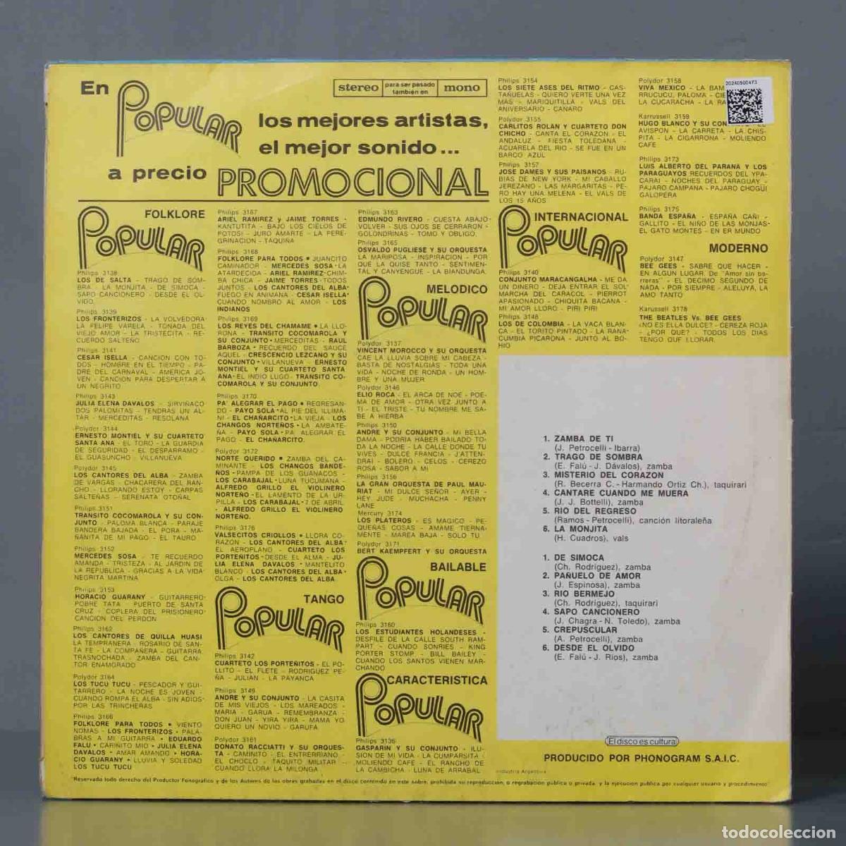 Discos de vinilo: LP. Los De Salta &ndash; Popular - Foto 2