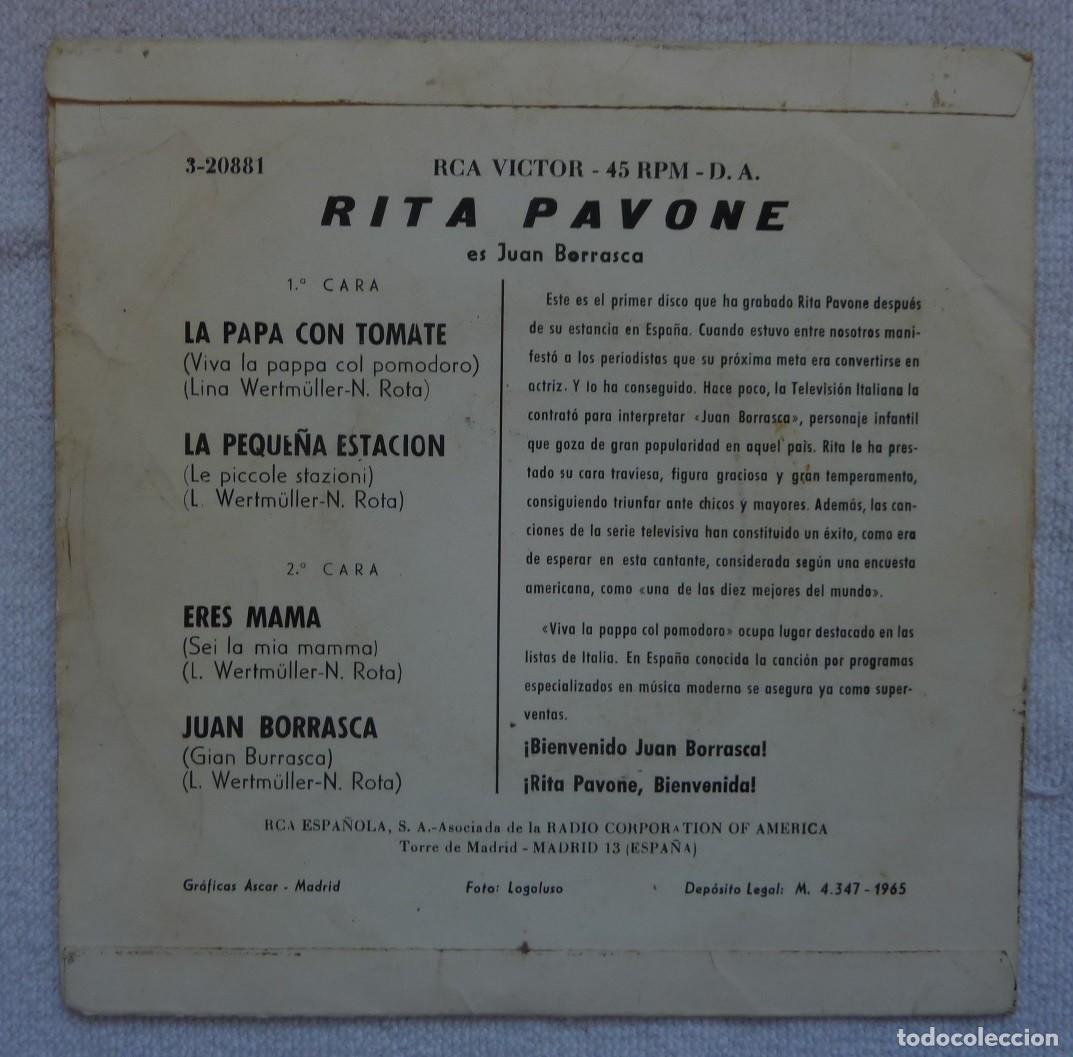Discos de vinilo: RITA PAVONE // LA PAPA CON TOMATE+3 // 1965 // EP - Foto 2