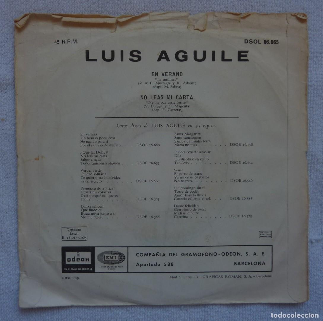 Discos de vinilo: LUIS AGUILE // EN VERANO // 1965 // SINGLE - Foto 2