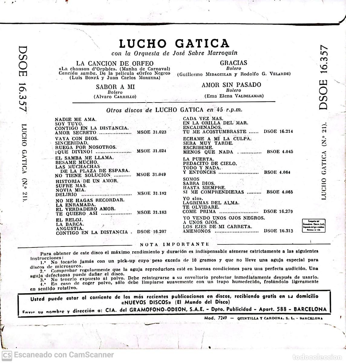 Discos de vinilo: Lucho Gatica &lrm;&ndash; La Canci&oacute;n De Orfeo - Foto 2