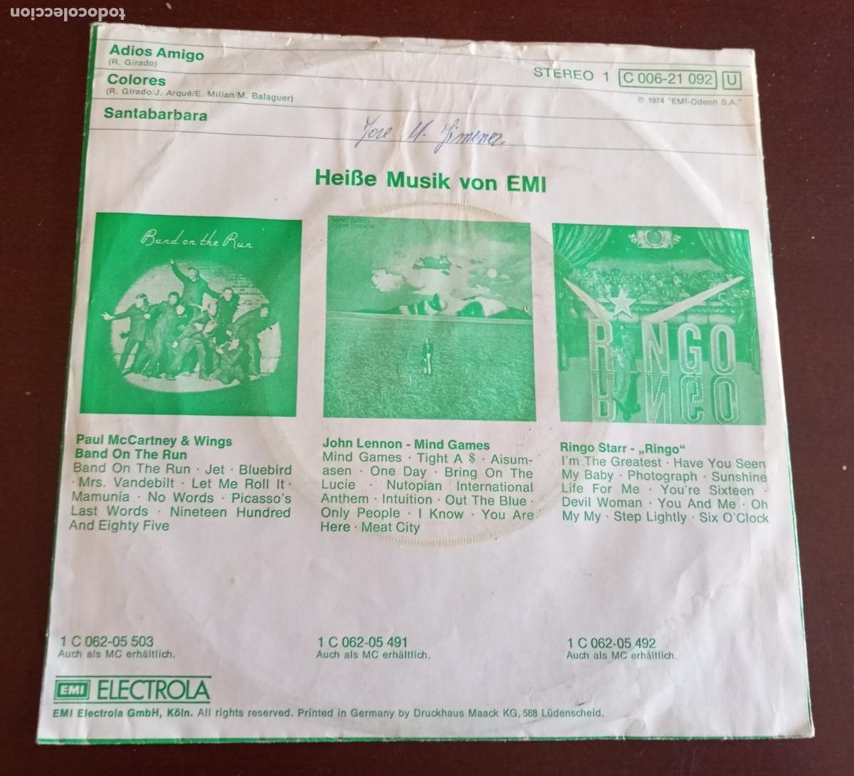 Discos de vinilo: SANTABARBARA - ADIOS AMIGO - SINGLE ALEMAN - Foto 2