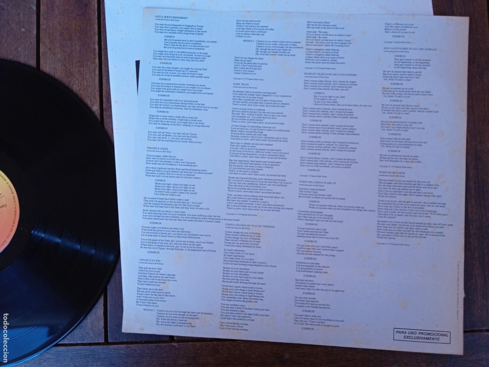 Discos de vinilo: BOB DYLAN LP. SLOW TRAIN COMING. MADE IN SPAIN. 1979. - Foto 3
