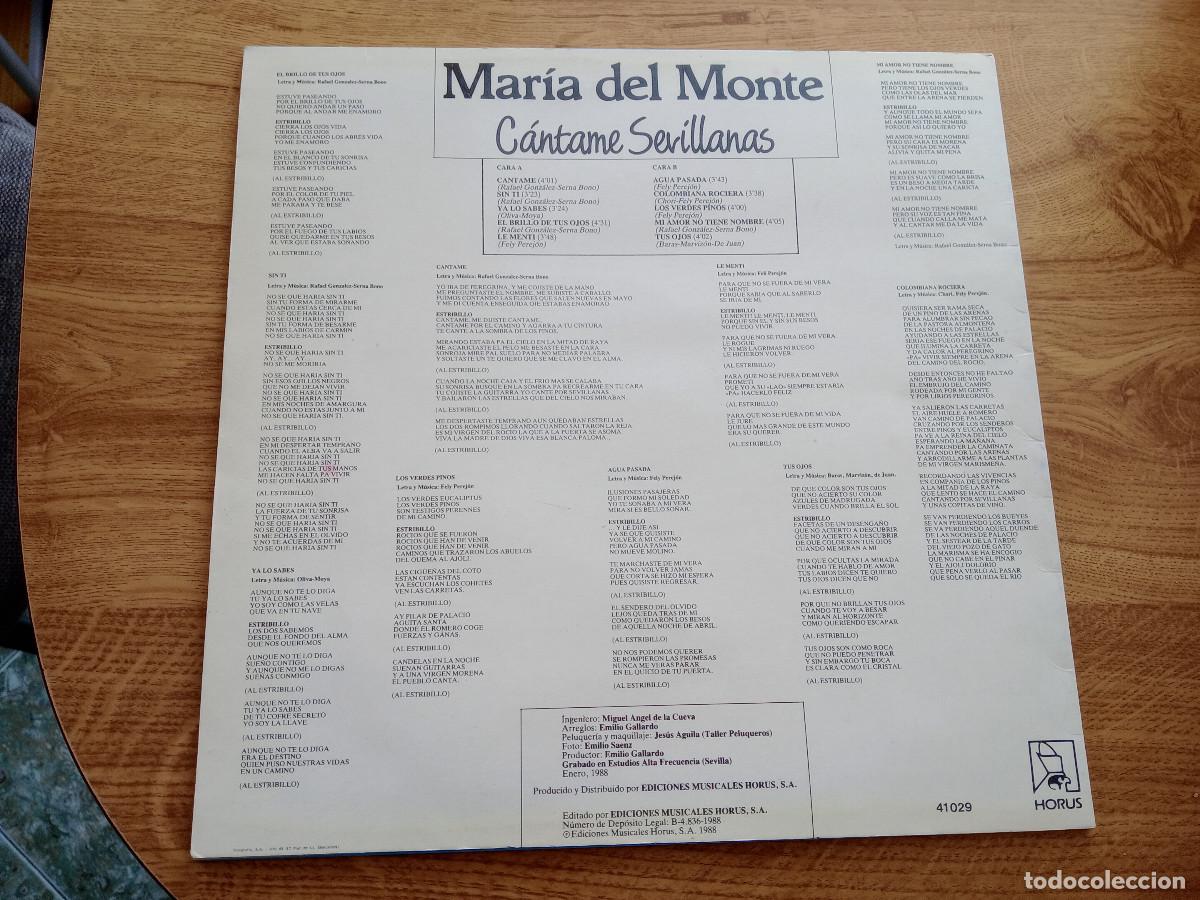 Discos de vinilo: MARIA DEL MONTE / CANTAME SEVILLANAS - Foto 2