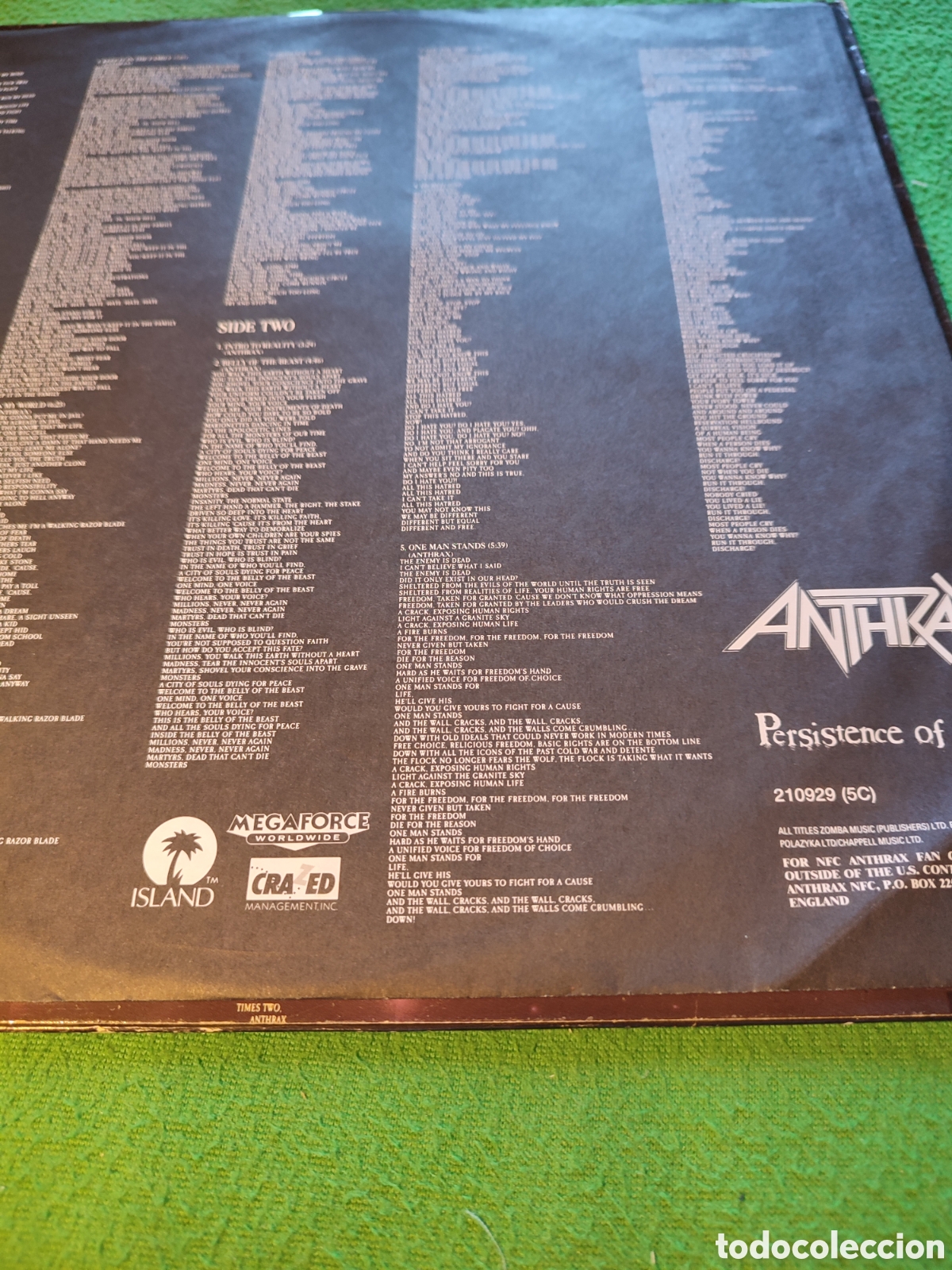 Discos de vinilo: Anthrax - Persistence of time - Foto 2