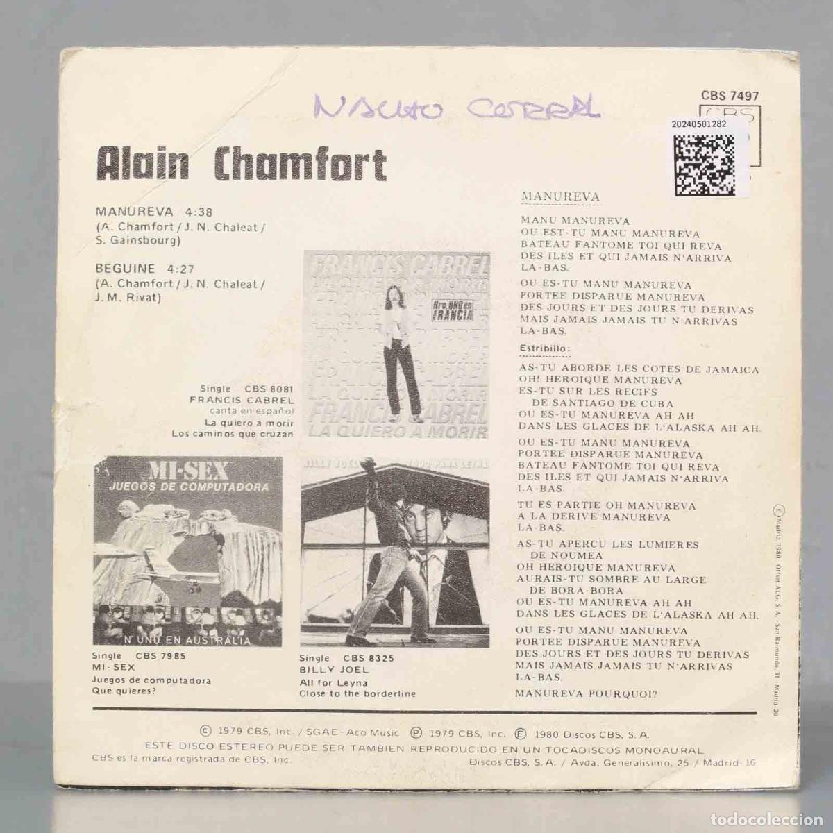 Discos de vinilo: SINGLE. Alain Chamfort &ndash; Manureva - Foto 2
