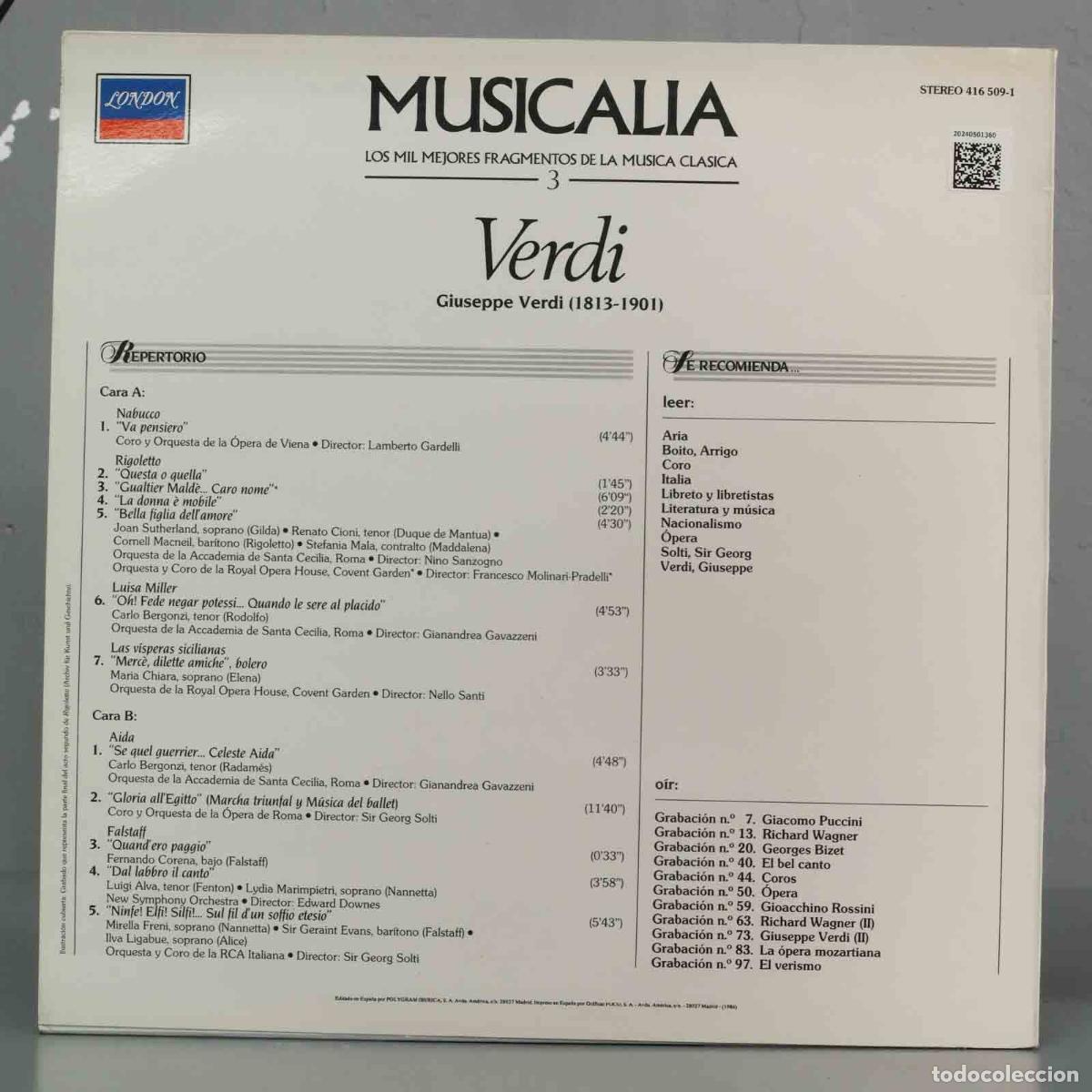 Discos de vinilo: LP. VERDI. MUSICALIA. 3 - Foto 2