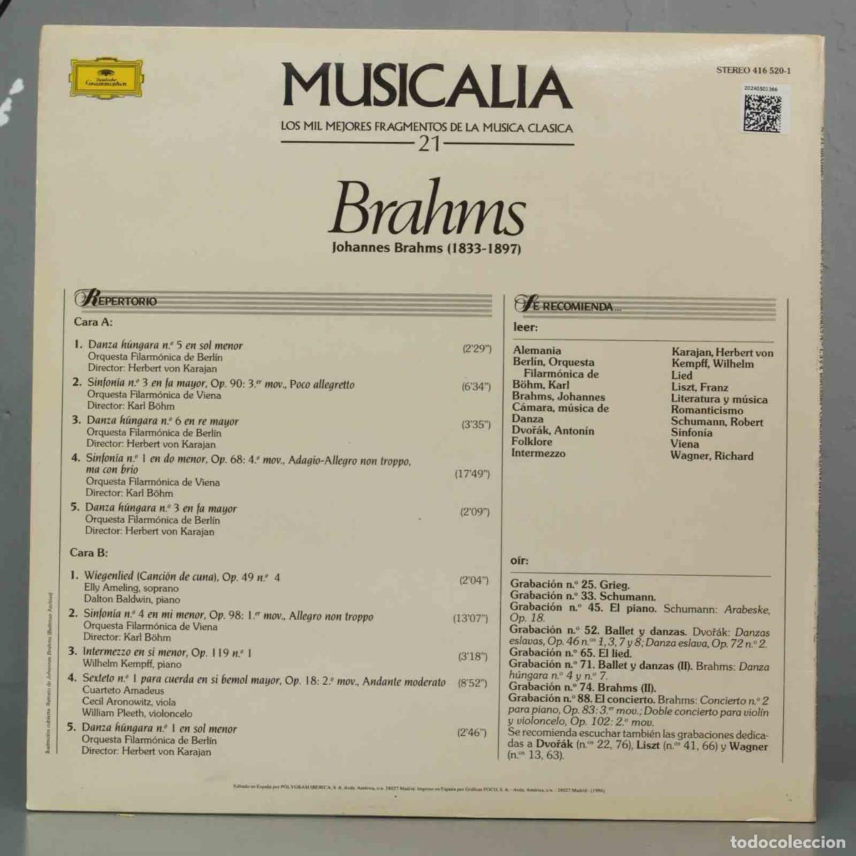 Discos de vinilo: LP. BRAHMS. MUSICALIA. 22 - Foto 2