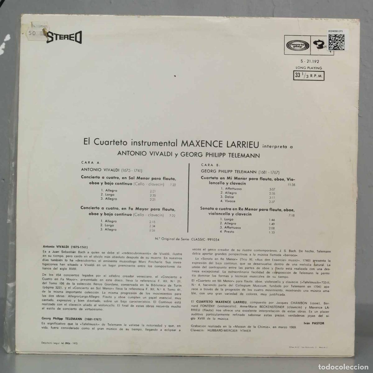 Discos de vinilo: LP. EL CUARTETO LARRIEU INTERPRETA VIVALDI TELEMANN - Foto 2