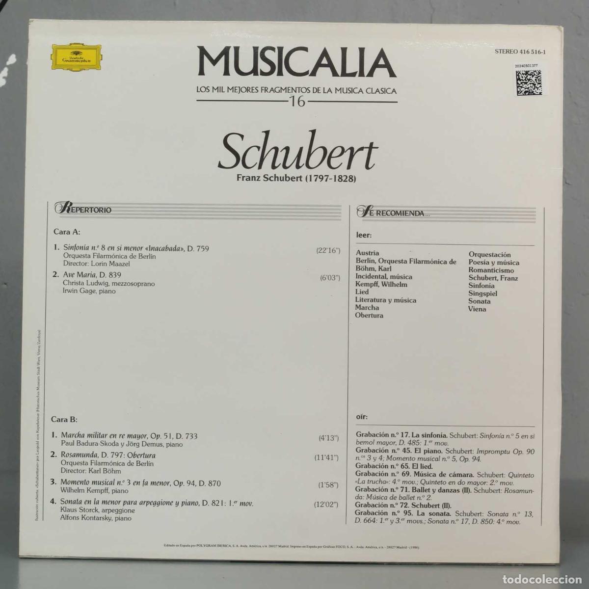Discos de vinilo: LP. SCHUBERT. MUSICALIA. 16 - Foto 2