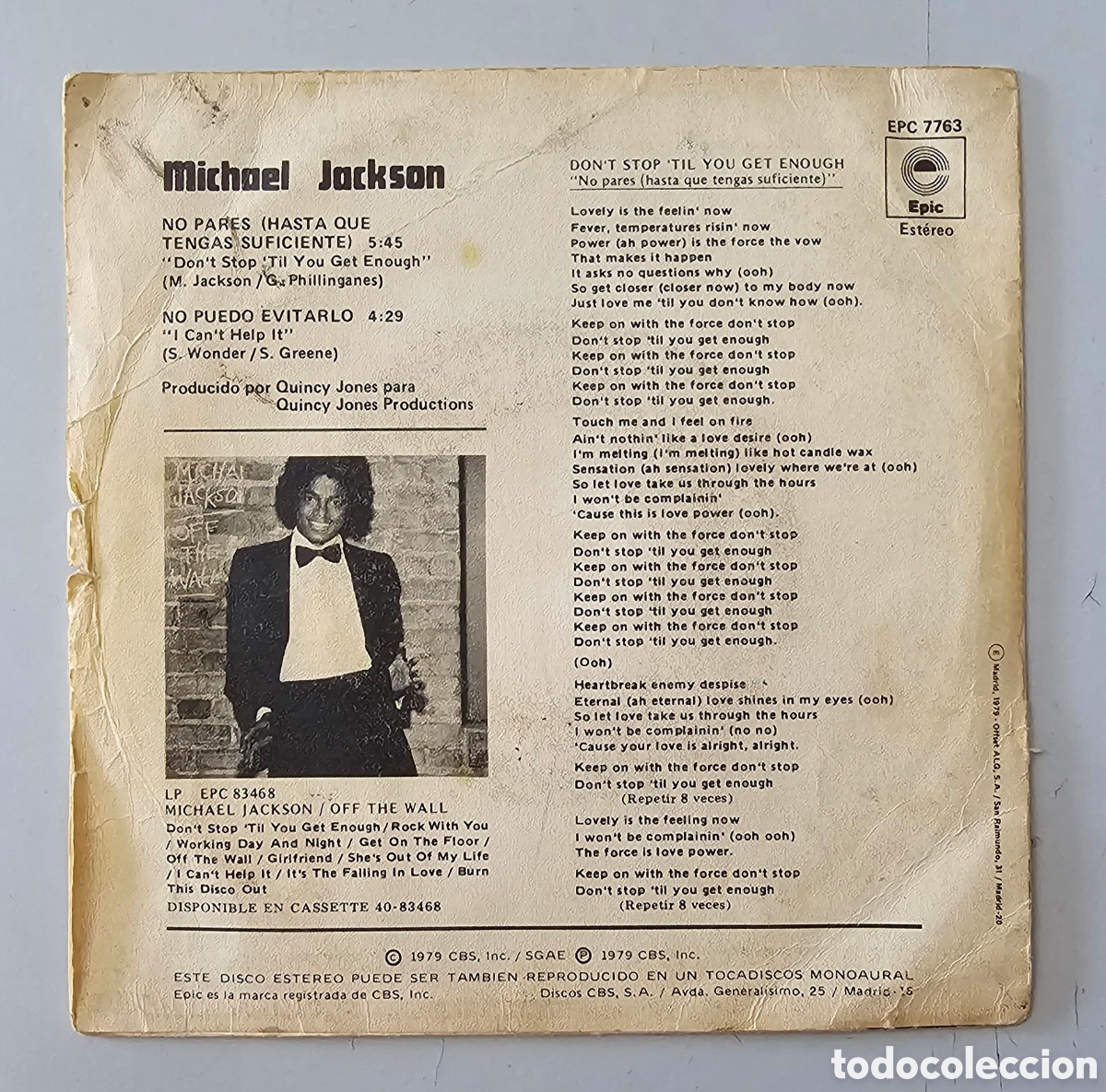 Discos de vinilo: MICHAEL JACKSON - Dont stop til you get enough/+1 (Espa&ntilde;a - Epic - 1979) - Foto 4