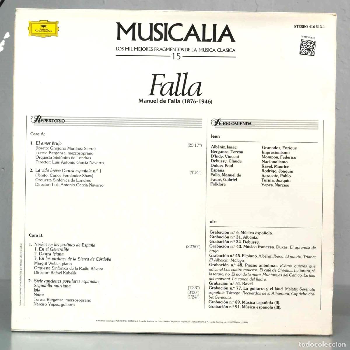 Discos de vinilo: LP. FALLA. MUSICALIA.15 - Foto 2