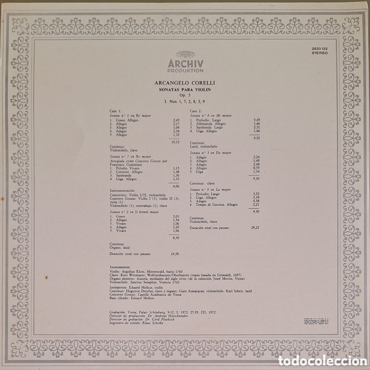 Discos de vinilo: Violin sonates Op. 5. Corelli. - Foto 3