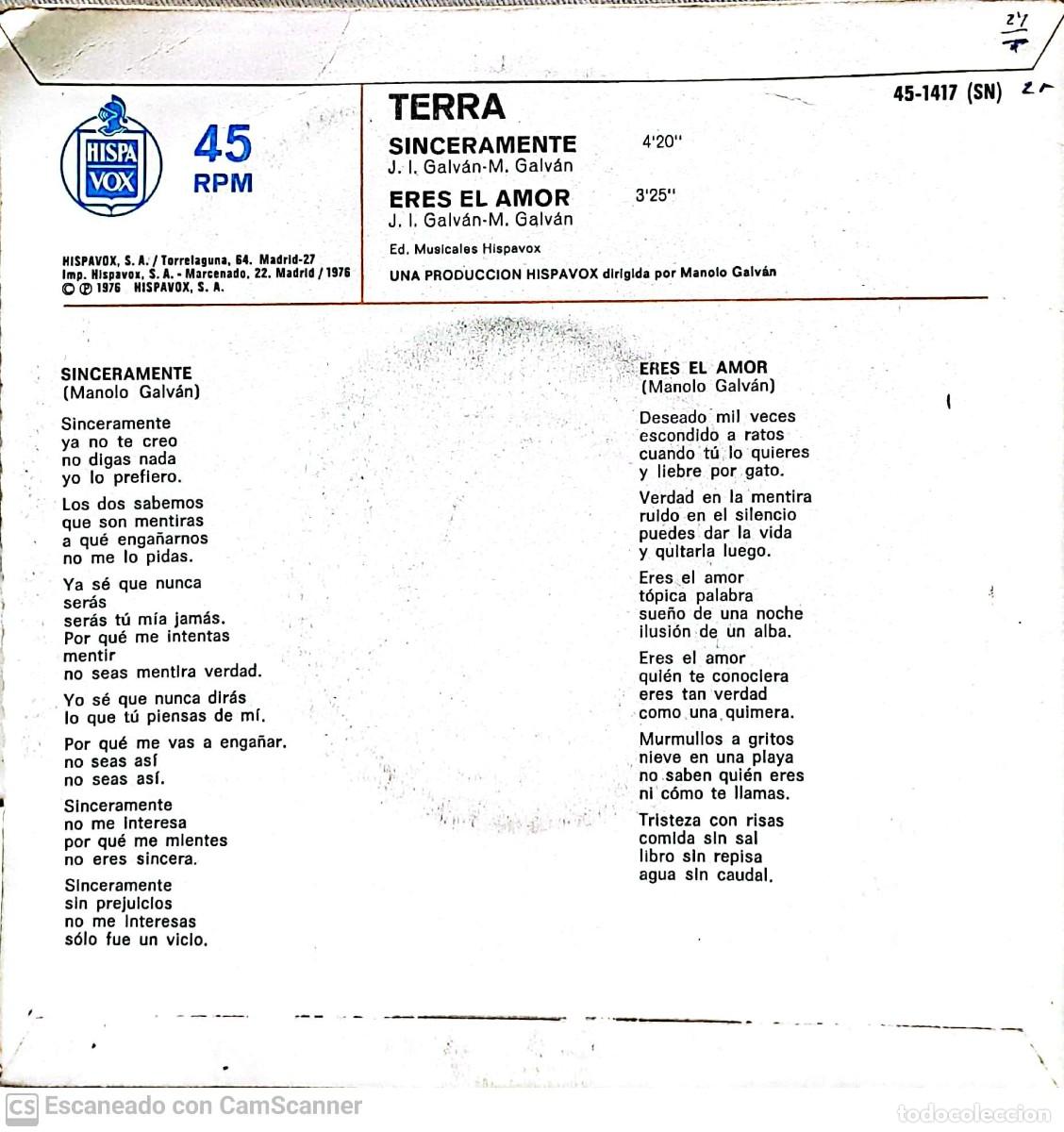 Discos de vinilo: Terra &lrm;&ndash; Sinceramente / Eres El Amor - Foto 2
