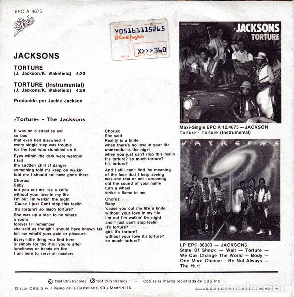 Discos de vinilo: Jacksons. Torture ..LP..disco de vinilo. - Foto 2