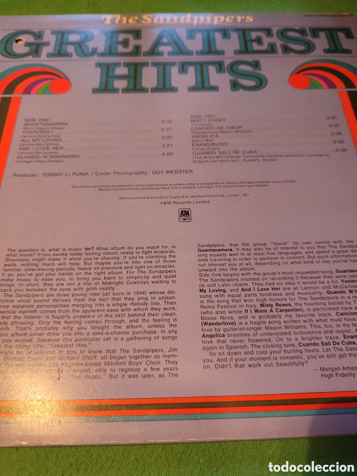 Discos de vinilo: The Sandpipers - Greatest hits - Foto 2