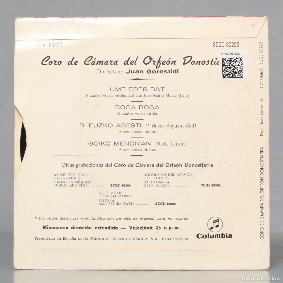Discos de vinilo: EP. GOROSTIDI. ORFEON DONOSTIARRA. UME EDER BAT - Foto 2