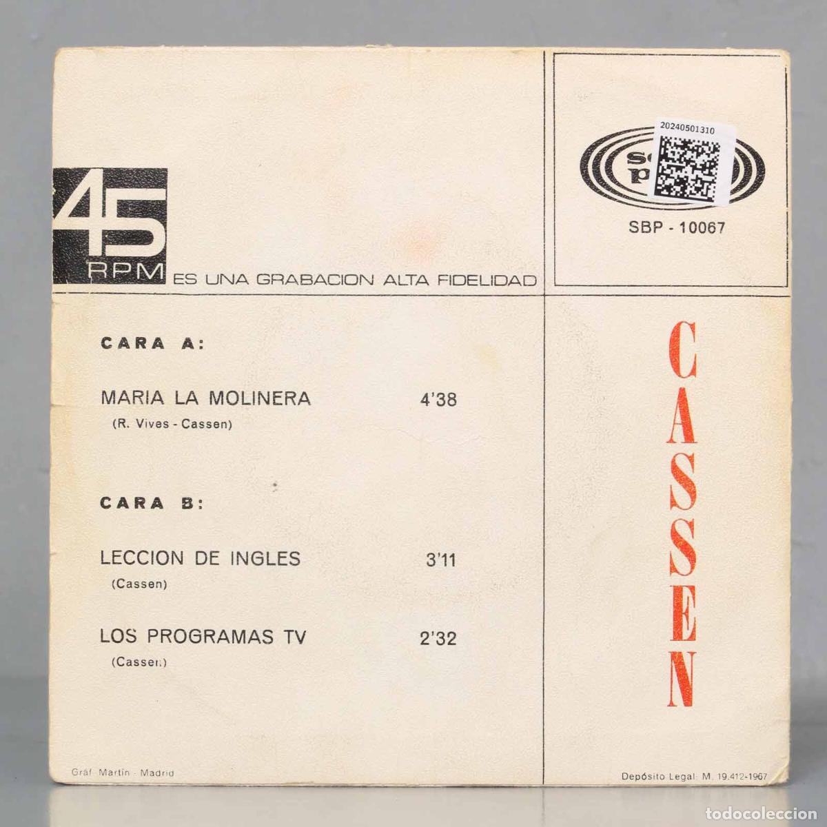 Discos de vinilo: SINGLE. Cassen &ndash; Maria La Molinera - Foto 2