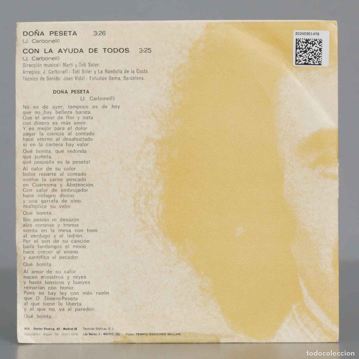 Discos de vinilo: SINGLE. Joaqu&iacute;n Carbonell &ndash; Do&ntilde;a Peseta - Foto 2
