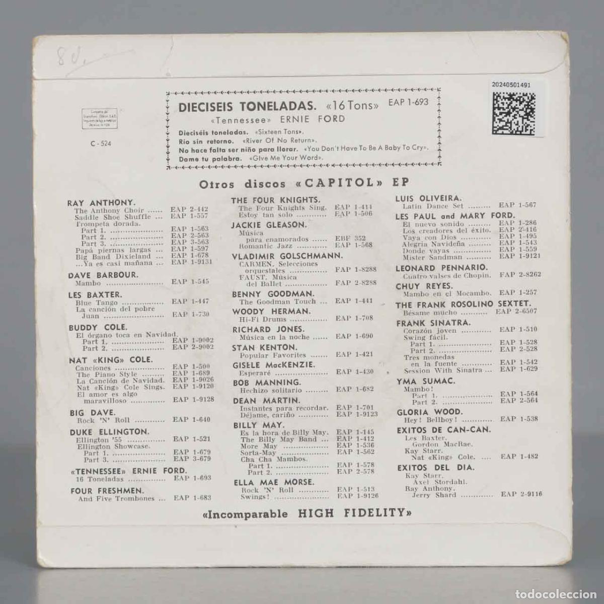 Discos de vinilo: EP. &acute;Tennessee&acute; Ernie Ford &ndash; 16 Tons - Foto 2