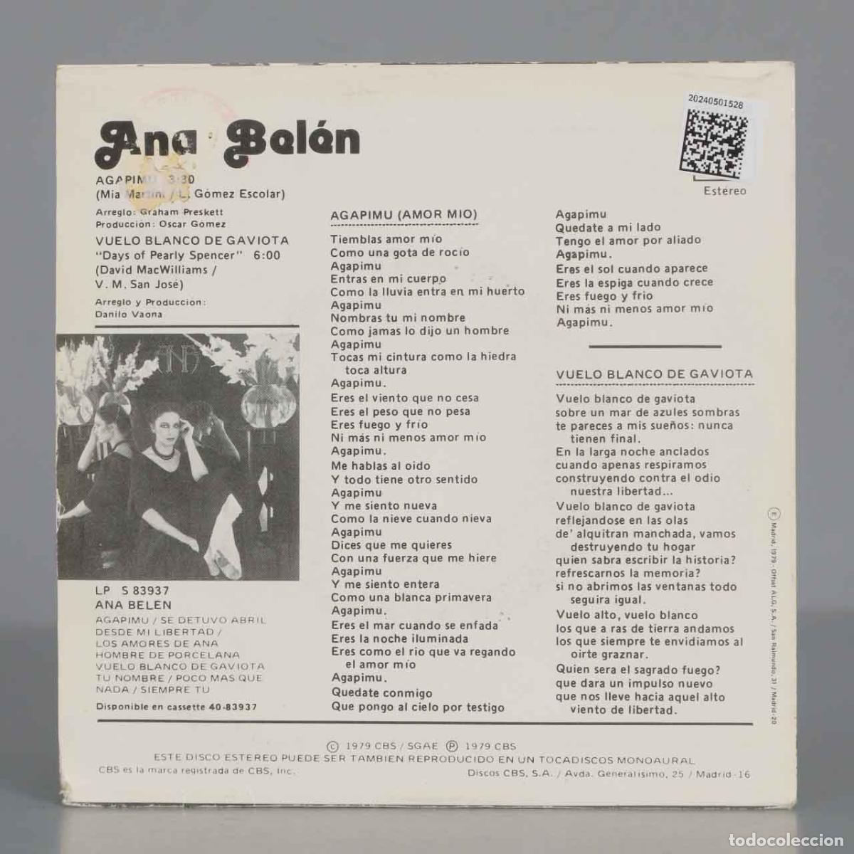 Discos de vinilo: SINGLE. Ana Belen - Agapimu - Foto 2