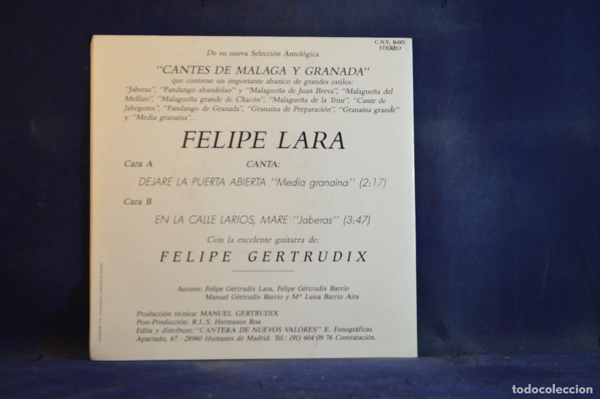 Discos de vinilo: FELIPE LARA &ndash; CANTES DE MALAGA Y GRANADA - SINGLE - Foto 2