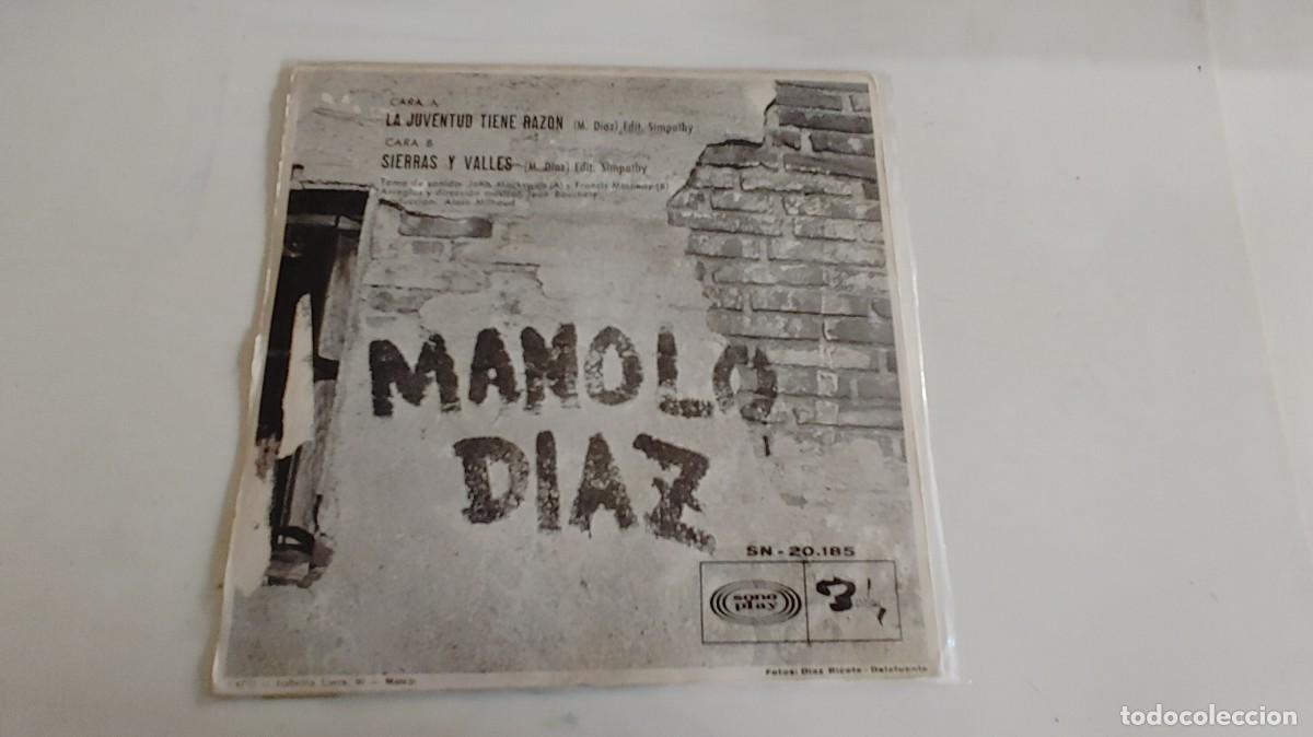 Discos de vinilo: MANOLO DIAZ-SINGLE LA JUVENTUD TIENE RAZON - Foto 2