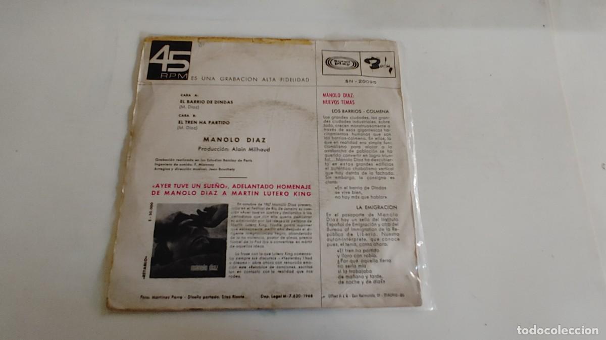 Discos de vinilo: MANOLO DIAZ-SINGLE EL TREN HA PARTIDO - Foto 2