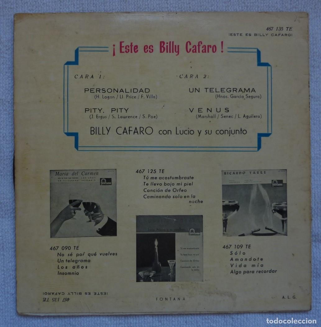 Discos de vinilo: BILLY CAFARO // PERSONALIDAD+3 // 1960 // EP - Foto 2