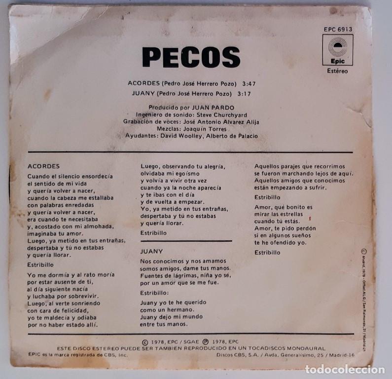 Discos de vinilo: Pecos. Acordes/ Juany. Epic, Spain 1978 single - Foto 2