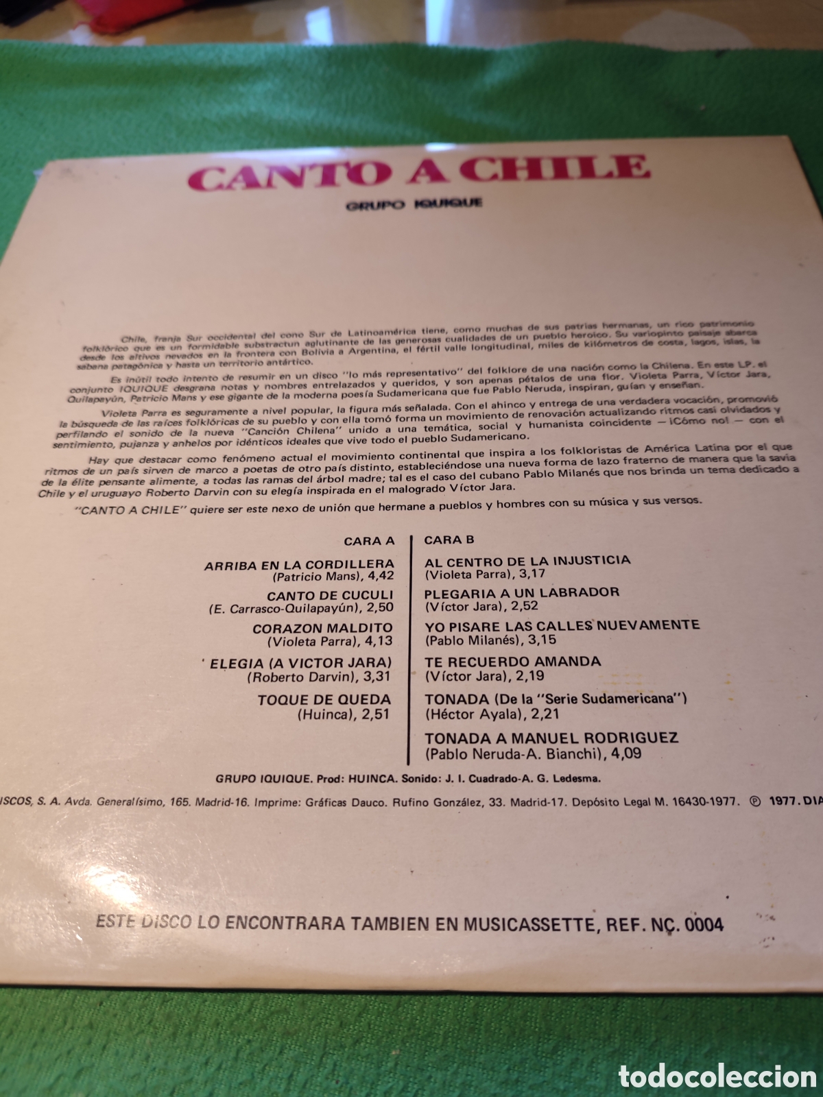 Discos de vinilo: Grupo Iquique - Canto a Chile - Foto 3