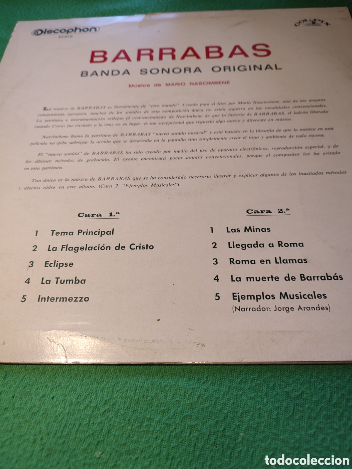 Discos de vinilo: Mario Nascimbene - BSO Barrab&aacute;s - Foto 2