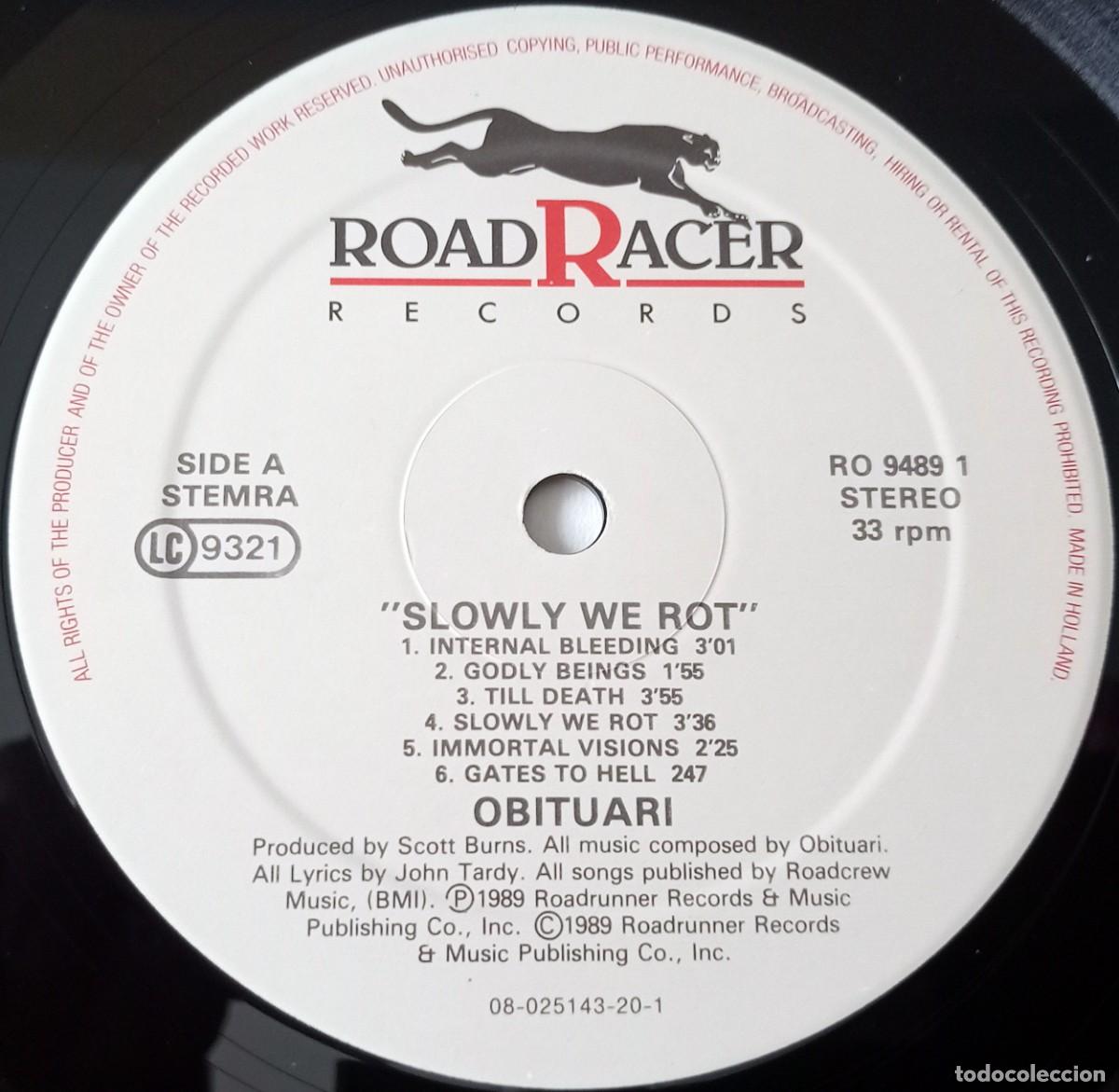 Discos de vinilo: LP OBITUARY - SLOWLY WE ROT (MISPRINT) - Foto 4