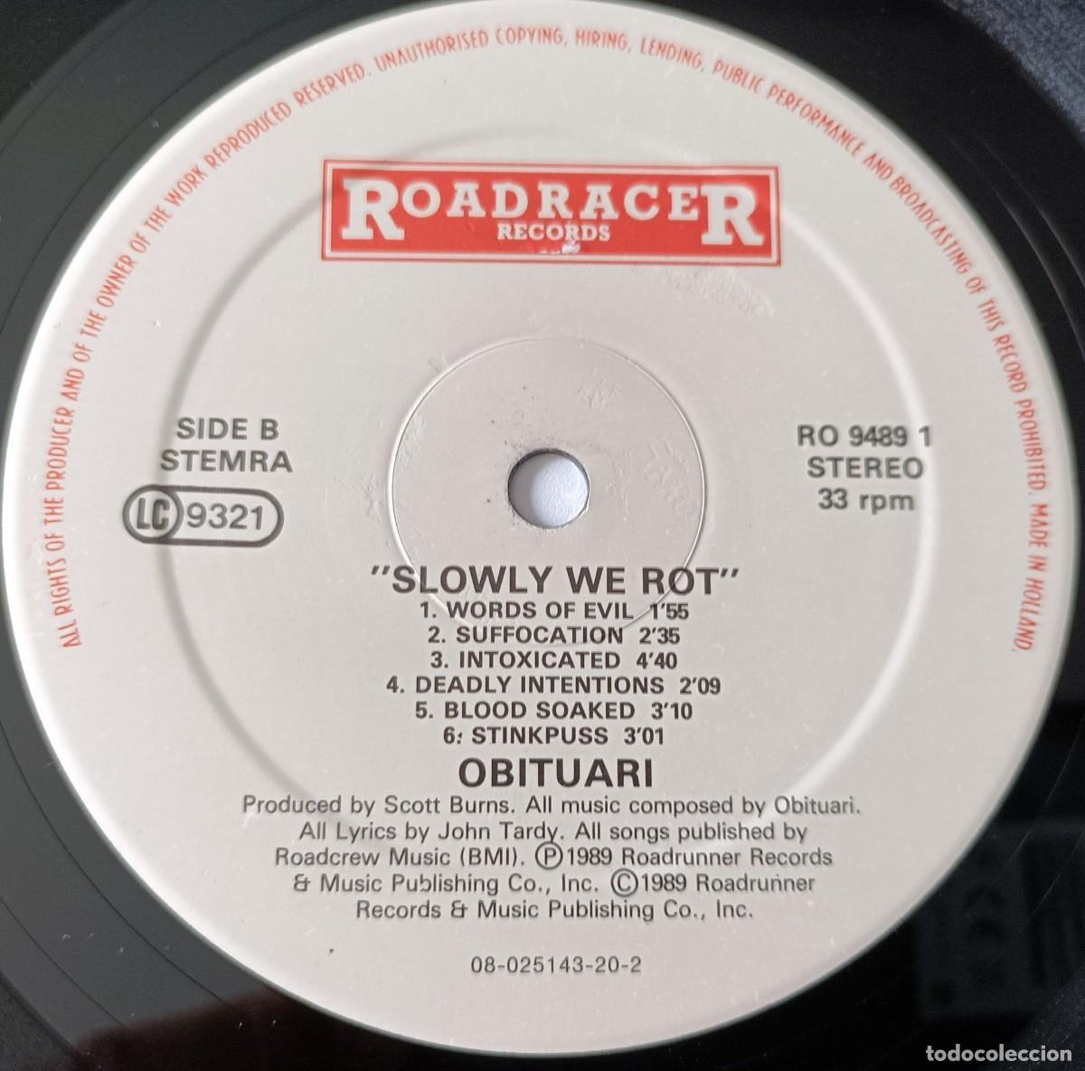 Discos de vinilo: LP OBITUARY - SLOWLY WE ROT (MISPRINT) - Foto 5