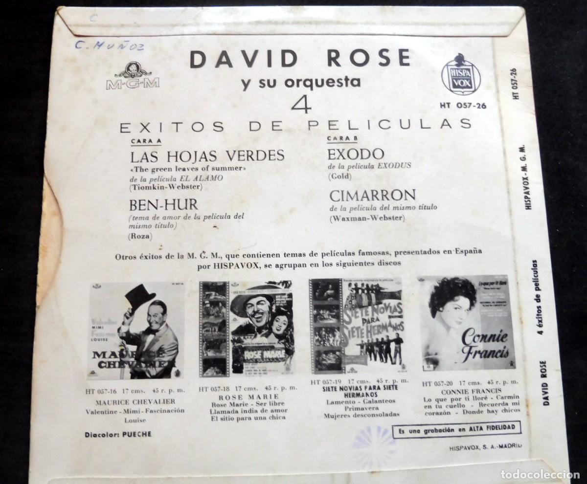 Discos de vinilo: SINGLE - DAVID ROSE Y SU ORQUESTA - 4 EXITOS DE PELICULAS - HISPAVOX HT 057-26 - Foto 2