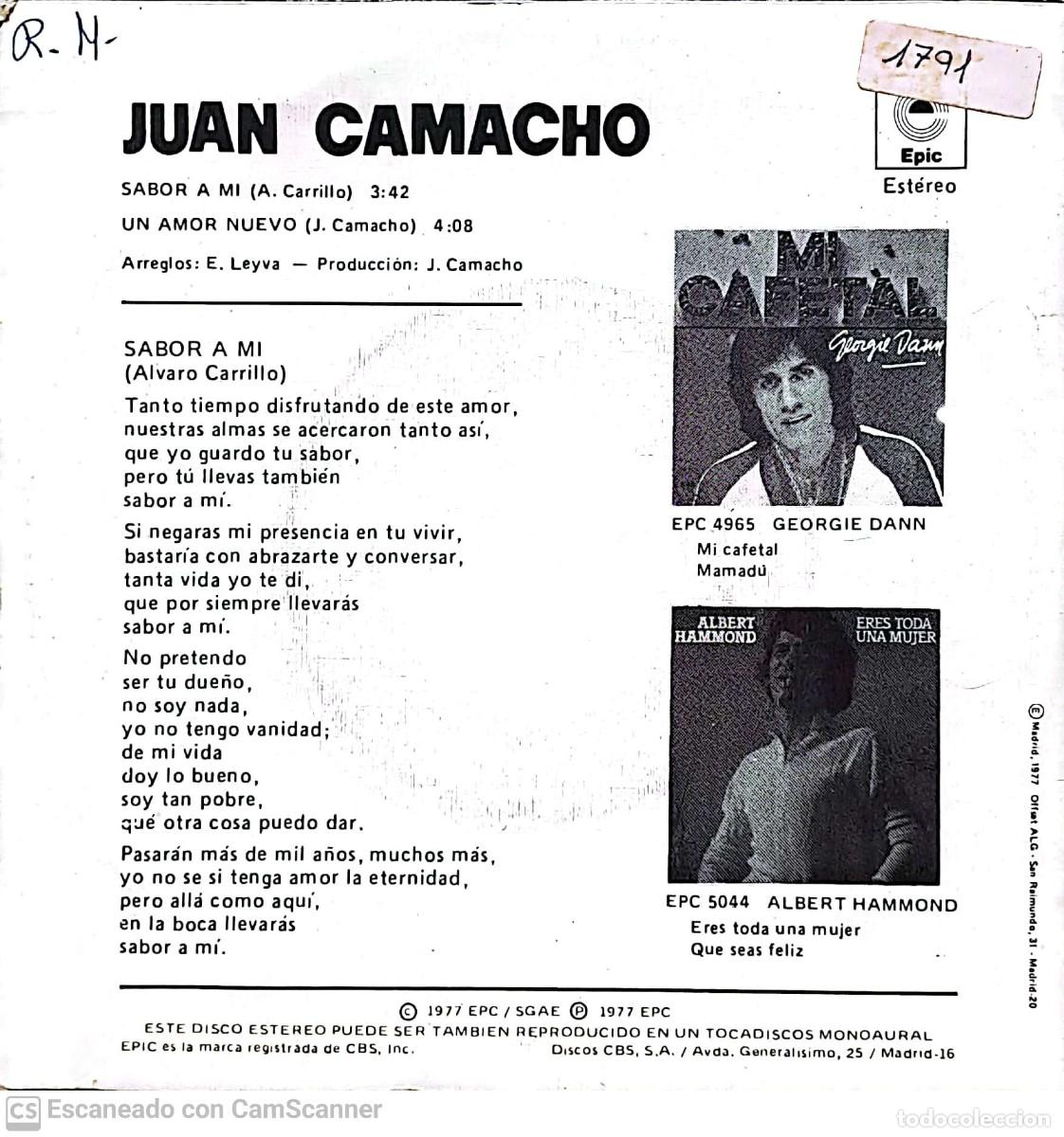 Discos de vinilo: Juan Camacho &lrm;&ndash; Sabor A Mi - Foto 2