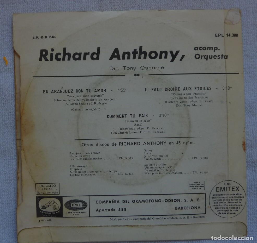 Discos de vinilo: RICHARD ANTHONY // EN ARANJUEZ CON TU AMOR+3 // 1967 // EP - Foto 2