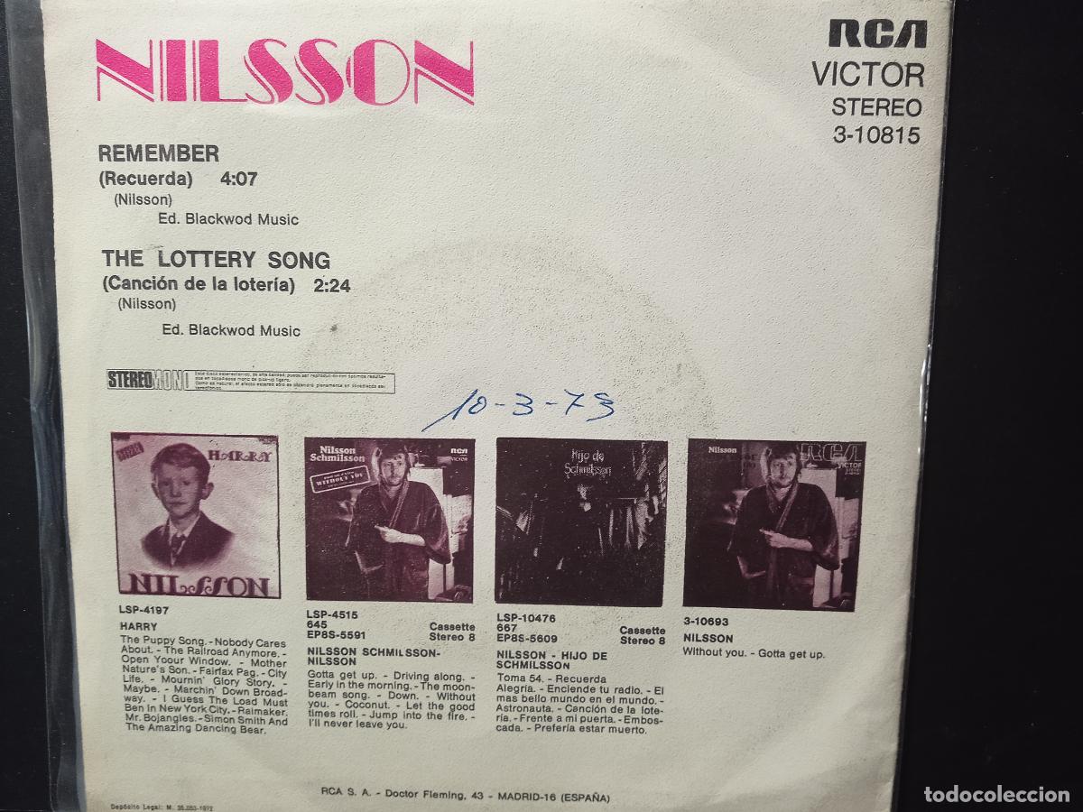 Discos de vinilo: NILSSON REMEMBER SINGLE SPAIN 1972 PDELUXE - Foto 2